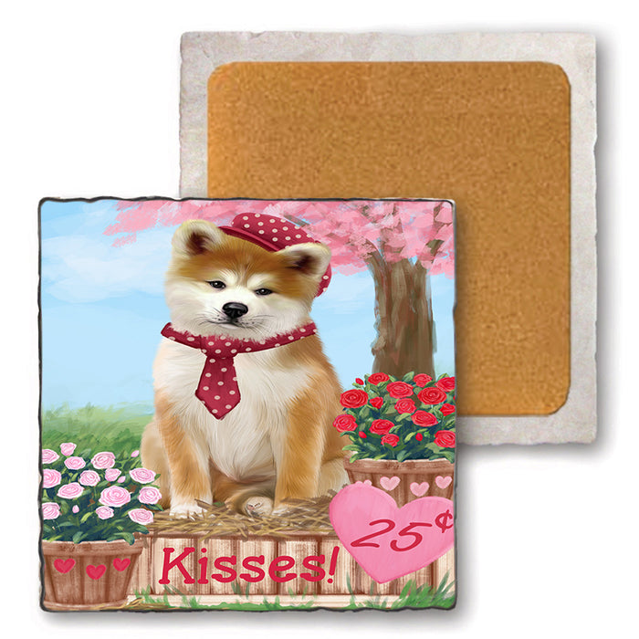 Rosie 25 Cent Kisses Akita Dog Set of 4 Natural Stone Marble Tile Coasters MCST50759