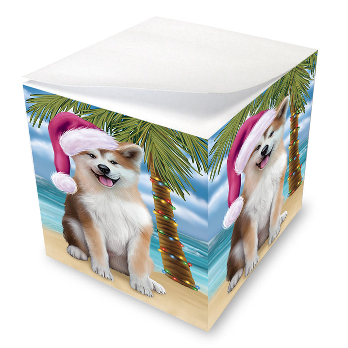 Summertime Happy Holidays Christmas Akita Dog on Tropical Island Beach Note Cube NOC56043