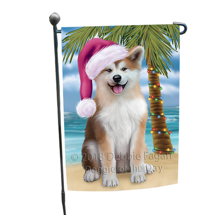 Summertime Happy Holidays Christmas Akita Dog on Tropical Island Beach Garden Flag GFLG54587