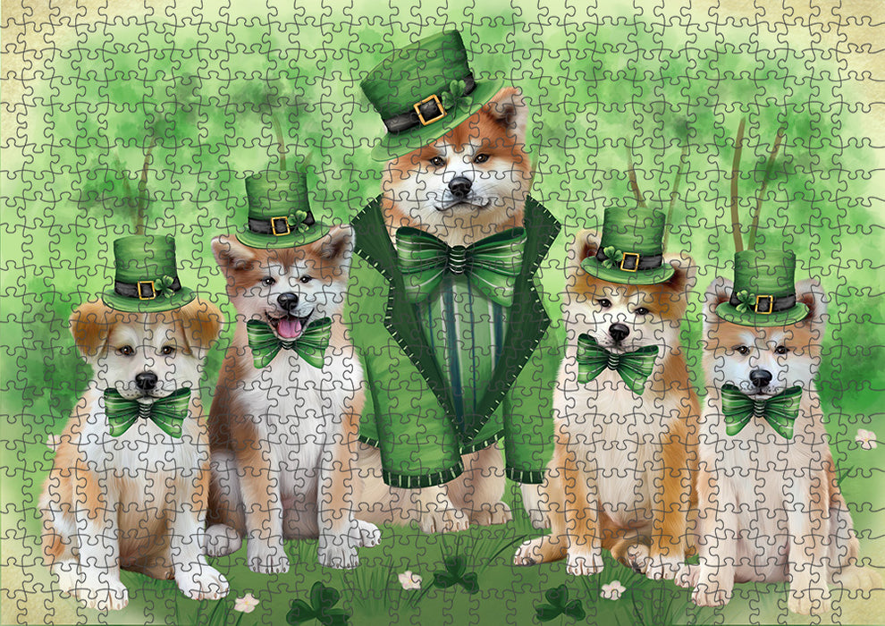 St. Patricks Day Irish Portrait Akita Dogs Portrait Jigsaw Puzzle for Adults Animal Interlocking Puzzle Game Unique Gift for Dog Lover's with Metal Tin Box PZL008