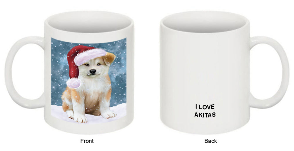Let it Snow Christmas Holiday Akita Dog Wearing Santa Hat Coffee Mug MUG49667