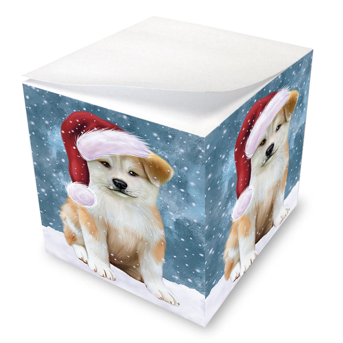 Let it Snow Christmas Holiday Akita Dog Wearing Santa Hat Note Cube NOC55915