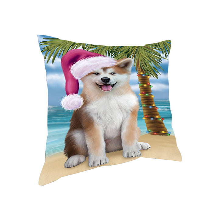 Summertime Happy Holidays Christmas Akita Dog on Tropical Island Beach Pillow PIL74724