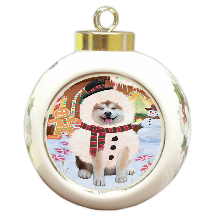 Christmas Gingerbread House Candyfest Akita Dog Round Ball Christmas Ornament RBPOR56482