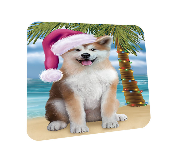 Summertime Happy Holidays Christmas Akita Dog on Tropical Island Beach Coasters Set of 4 CST54355