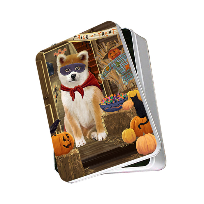 Enter at Own Risk Trick or Treat Halloween Akita Dog Photo Storage Tin PITN52930