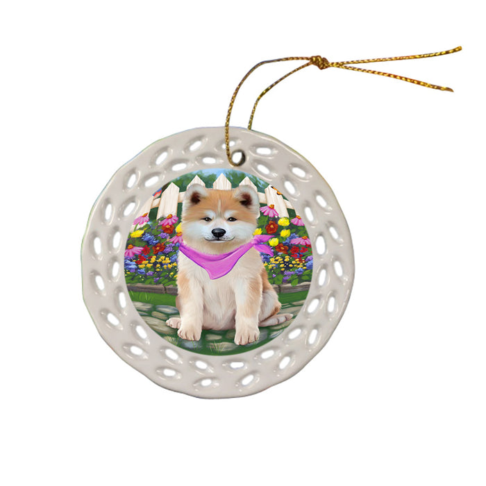 Spring Floral Akita Dog Ceramic Doily Ornament DPOR52224
