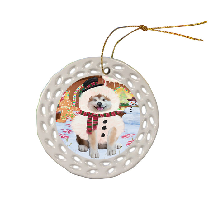 Christmas Gingerbread House Candyfest Akita Dog Ceramic Doily Ornament DPOR56482