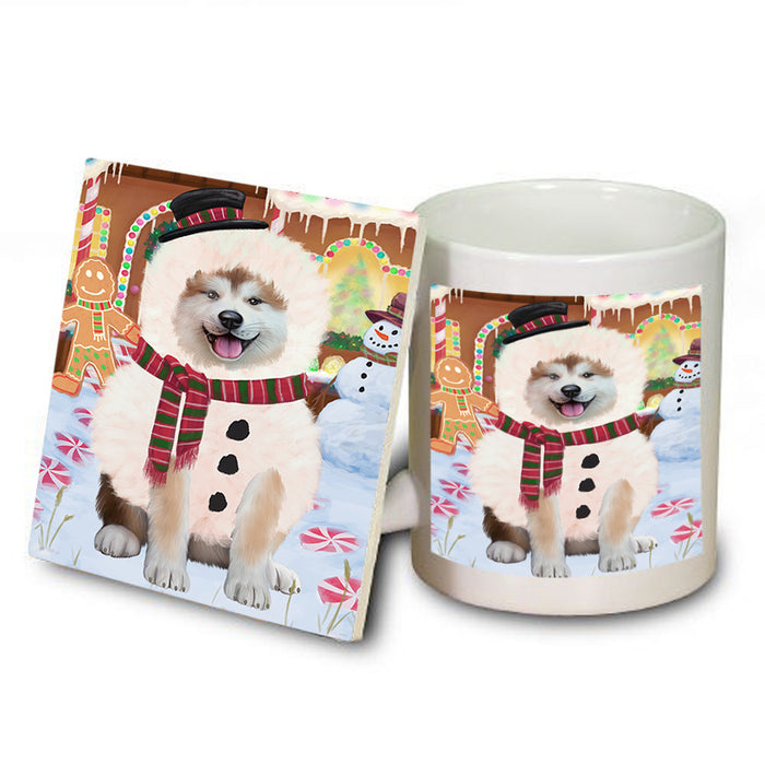 Christmas Gingerbread House Candyfest Akita Dog Mug and Coaster Set MUC56118