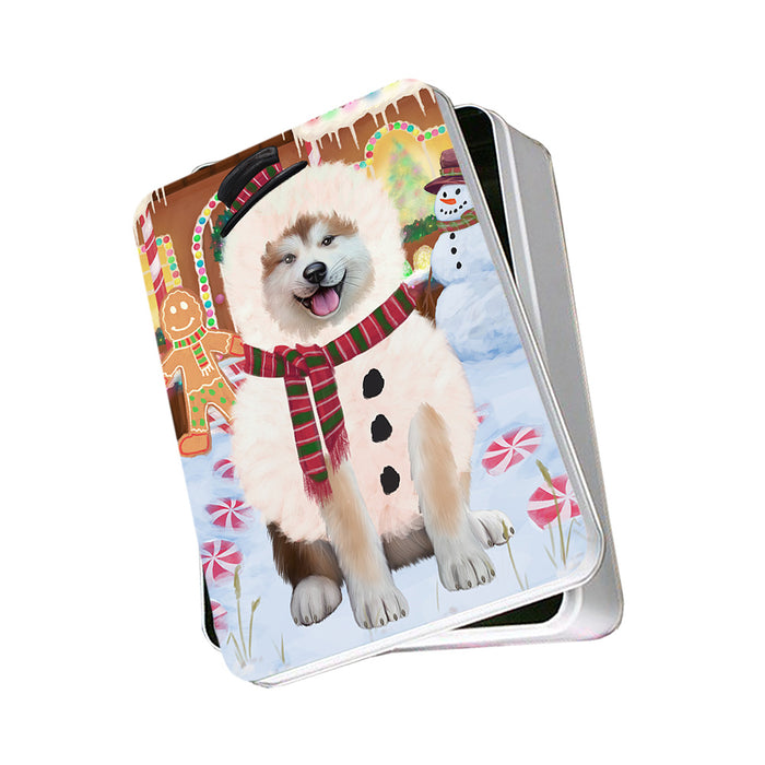 Christmas Gingerbread House Candyfest Akita Dog Photo Storage Tin PITN56045