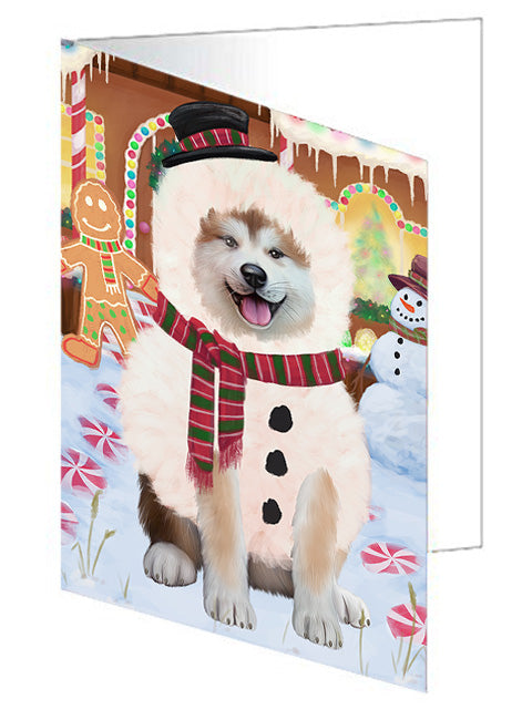 Christmas Gingerbread House Candyfest Akita Dog Handmade Artwork Assorted Pets Greeting Cards and Note Cards with Envelopes for All Occasions and Holiday Seasons GCD72893