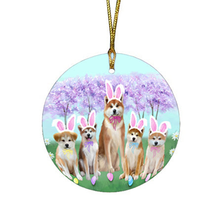 Easter Holiday Akitas Dog Round Flat Christmas Ornament RFPOR57262