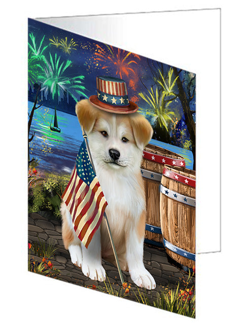 4th of July Independence Day Fireworks Akita Dog at the Lake Handmade Artwork Assorted Pets Greeting Cards and Note Cards with Envelopes for All Occasions and Holiday Seasons GCD57236