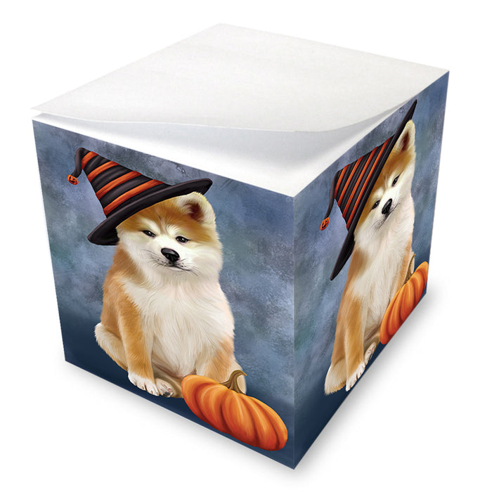 Happy Halloween Akita Dog Wearing Witch Hat with Pumpkin Note Cube NOC56355