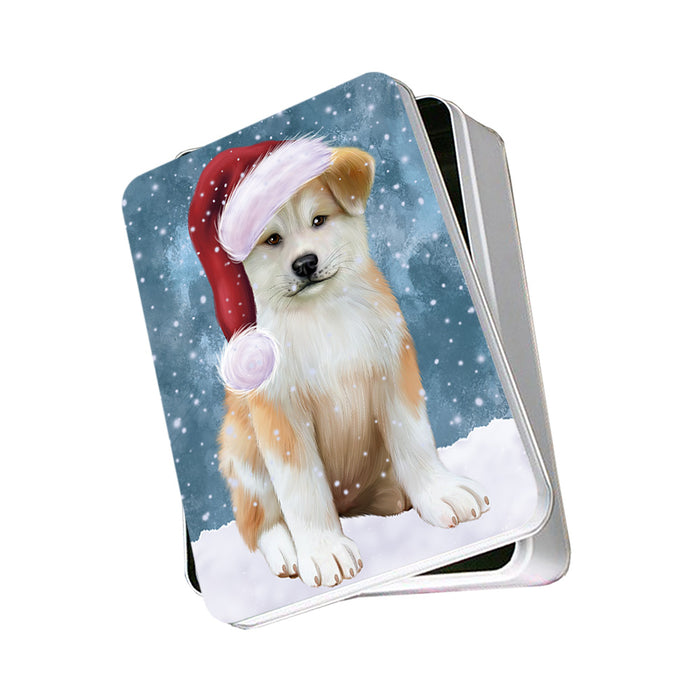 Let it Snow Christmas Holiday Akita Dog Wearing Santa Hat Photo Storage Tin PITN54212