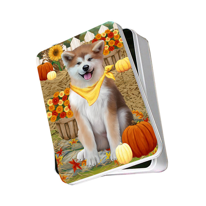 Fall Autumn Greeting Akita Dog with Pumpkins Photo Storage Tin PITN52295