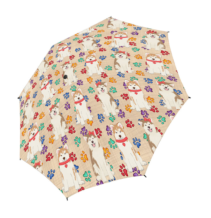 Rainbow Paw Print Akita Dogs Red Semi-Automatic Foldable Umbrella