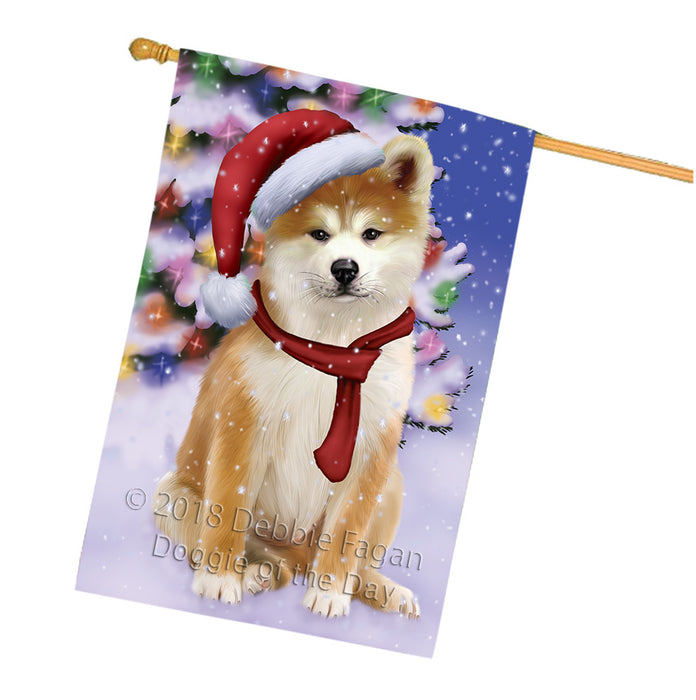Winterland Wonderland Akita Dog In Christmas Holiday Scenic Background House Flag FLG53921
