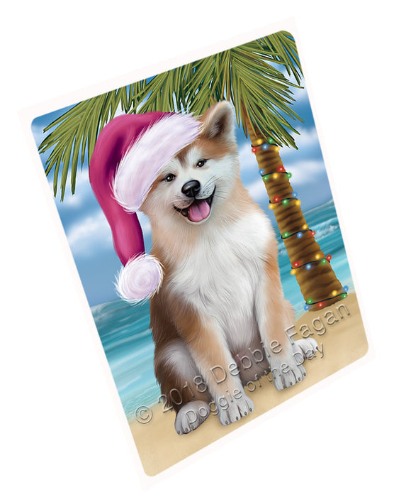 Summertime Happy Holidays Christmas Akita Dog on Tropical Island Beach Large Refrigerator / Dishwasher Magnet RMAG88032