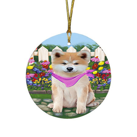 Spring Floral Akita Dog Round Flat Christmas Ornament RFPOR52215