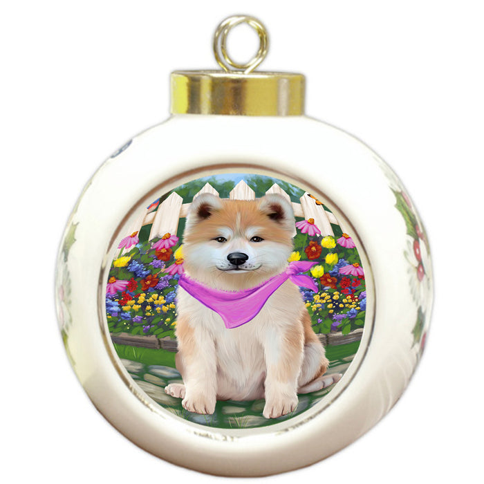 Spring Floral Akita Dog Round Ball Christmas Ornament RBPOR52224
