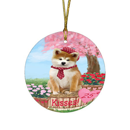 Rosie 25 Cent Kisses Akita Dog Round Flat Christmas Ornament RFPOR56115