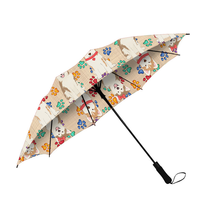 Rainbow Paw Print Akita Dogs Red Semi-Automatic Foldable Umbrella