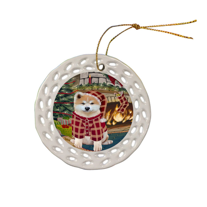 The Stocking was Hung Akita Dog Ceramic Doily Ornament DPOR55510