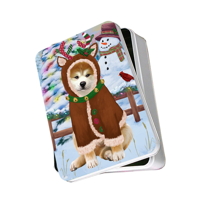 Christmas Gingerbread House Candyfest Akita Dog Photo Storage Tin PITN56046