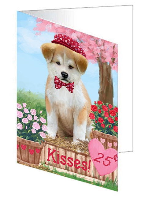 Rosie 25 Cent Kisses Akita Dog Handmade Artwork Assorted Pets Greeting Cards and Note Cards with Envelopes for All Occasions and Holiday Seasons GCD71795