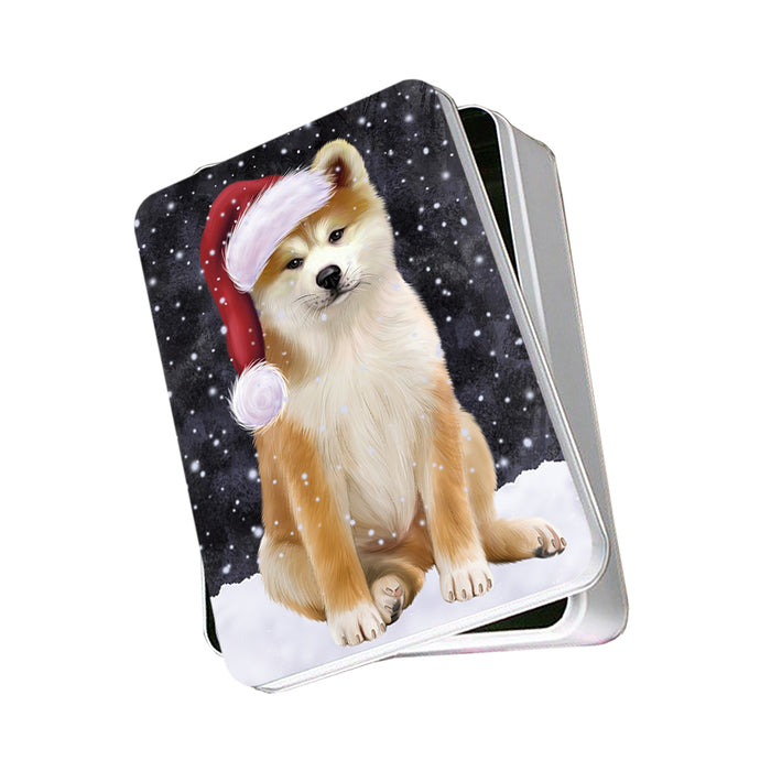 Let it Snow Christmas Holiday Akita Dog Wearing Santa Hat Photo Storage Tin PITN54213