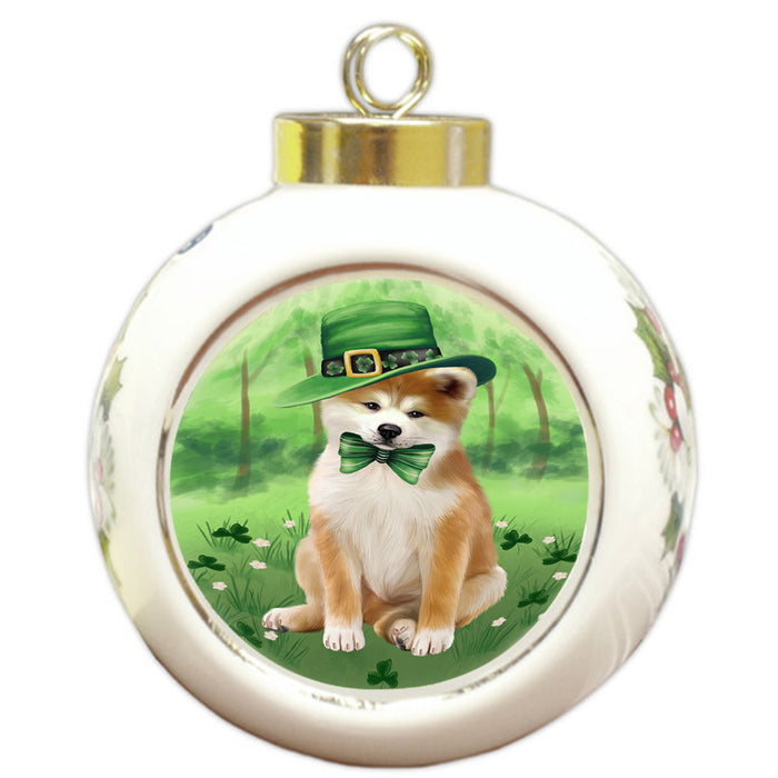 St. Patricks Day Irish Portrait Akita Dog Round Ball Christmas Ornament RBPOR58093