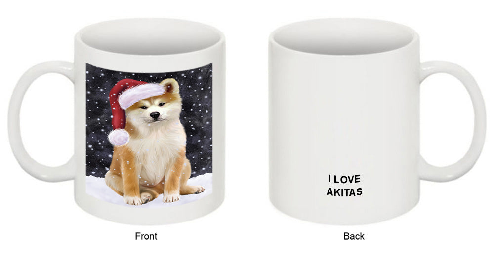 Let it Snow Christmas Holiday Akita Dog Wearing Santa Hat Coffee Mug MUG49668