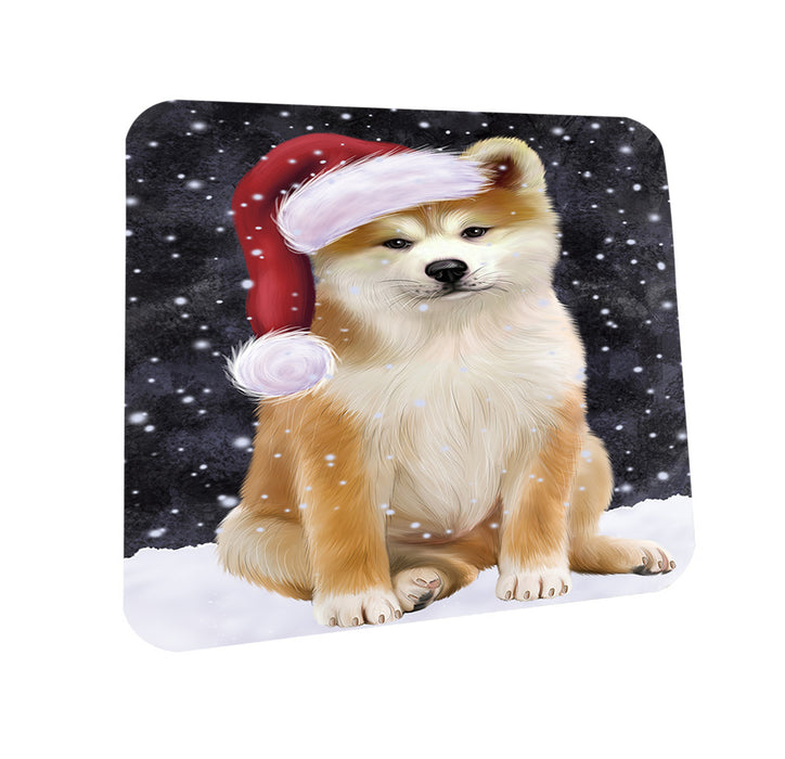 Let it Snow Christmas Holiday Akita Dog Wearing Santa Hat Mug and Coaster Set MUC54262
