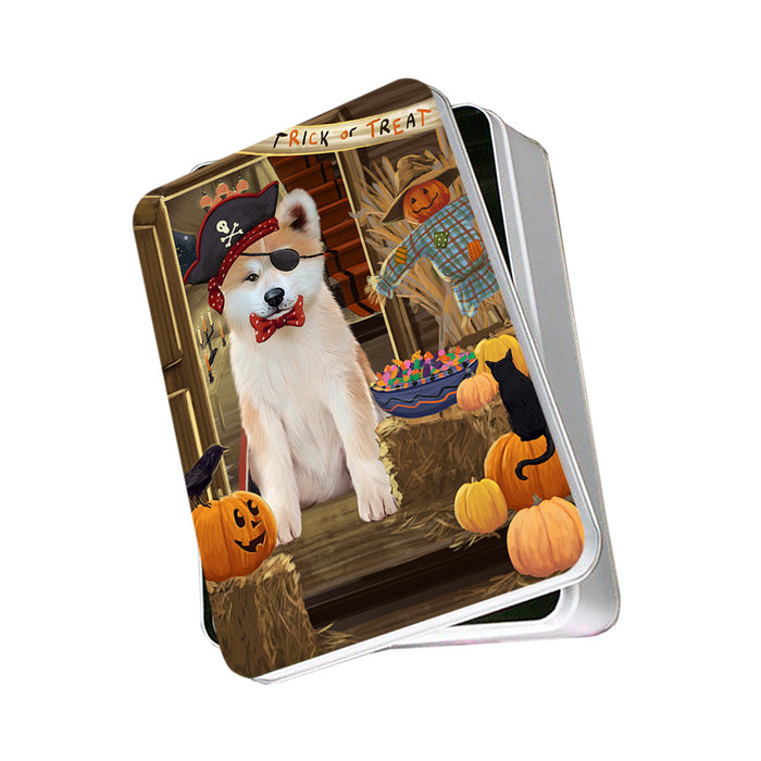 Enter at Own Risk Trick or Treat Halloween Akita Dog Photo Storage Tin PITN52931