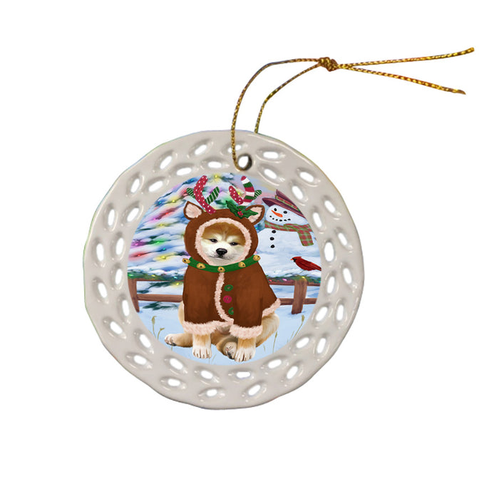 Christmas Gingerbread House Candyfest Akita Dog Ceramic Doily Ornament DPOR56483