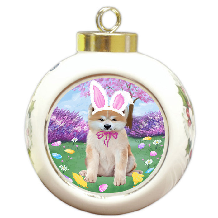 Easter Holiday Akita Dog Round Ball Christmas Ornament RBPOR57263