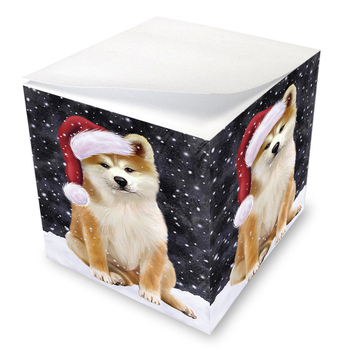 Let it Snow Christmas Holiday Akita Dog Wearing Santa Hat Note Cube NOC55916