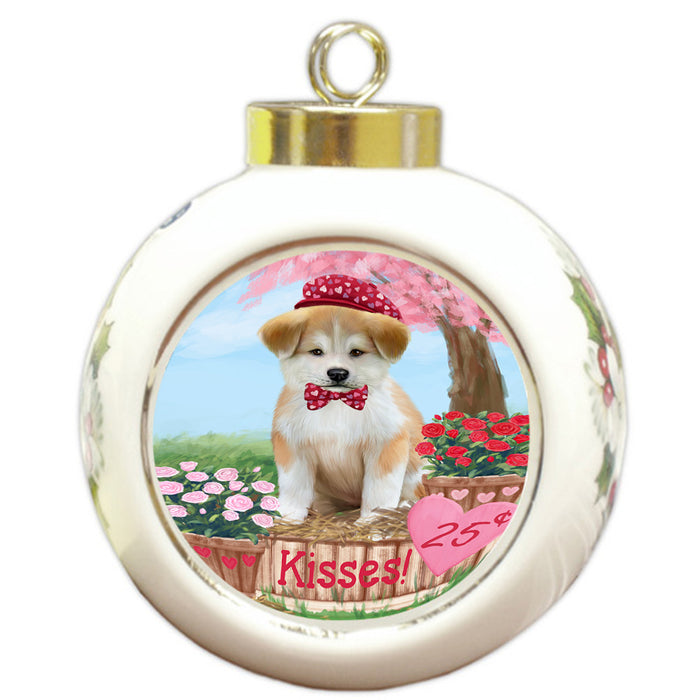 Rosie 25 Cent Kisses Akita Dog Round Ball Christmas Ornament RBPOR56116