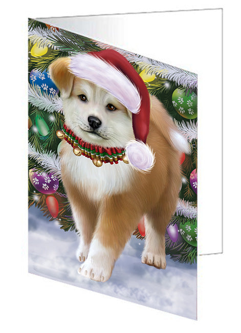 Trotting in the Snow Akita Dog Handmade Artwork Assorted Pets Greeting Cards and Note Cards with Envelopes for All Occasions and Holiday Seasons GCD68075