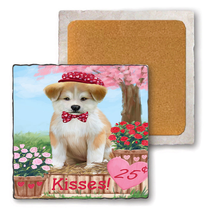 Rosie 25 Cent Kisses Akita Dog Set of 4 Natural Stone Marble Tile Coasters MCST50760
