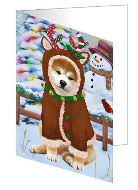 Christmas Gingerbread House Candyfest Akita Dog Handmade Artwork Assorted Pets Greeting Cards and Note Cards with Envelopes for All Occasions and Holiday Seasons GCD72896