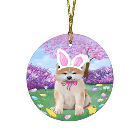 Easter Holiday Akita Dog Round Flat Christmas Ornament RFPOR57263