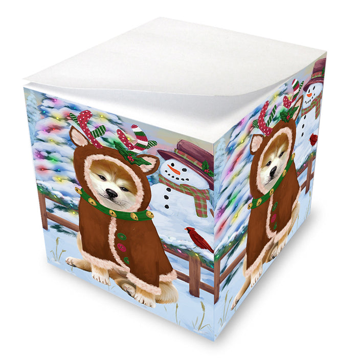 Christmas Gingerbread House Candyfest Akita Dog Note Cube NOC54199