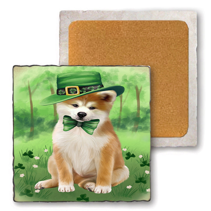 St. Patricks Day Irish Portrait Akita Dog Set of 4 Natural Stone Marble Tile Coasters MCST51966