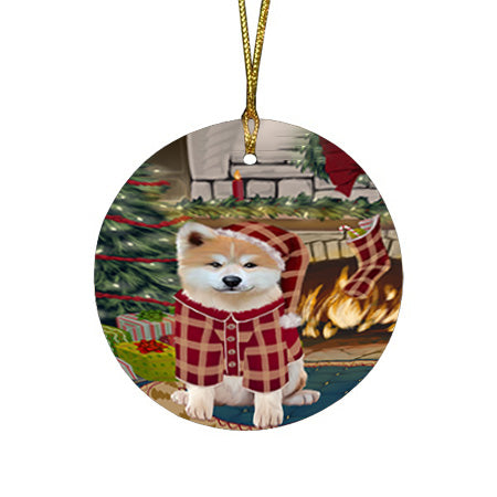The Stocking was Hung Akita Dog Round Flat Christmas Ornament RFPOR55510