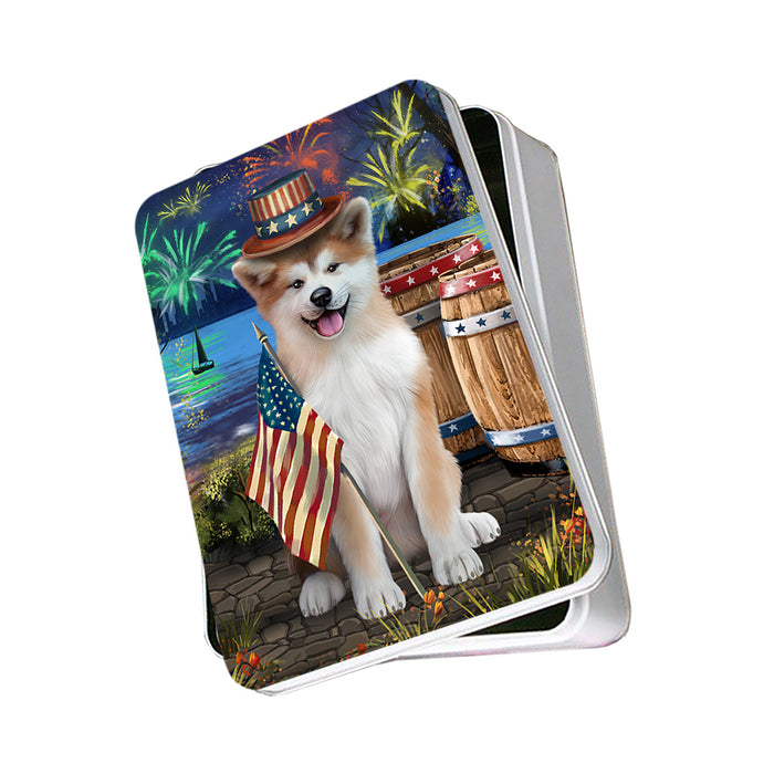 4th of July Independence Day Fireworks Akita Dog at the Lake Photo Storage Tin PITN51070