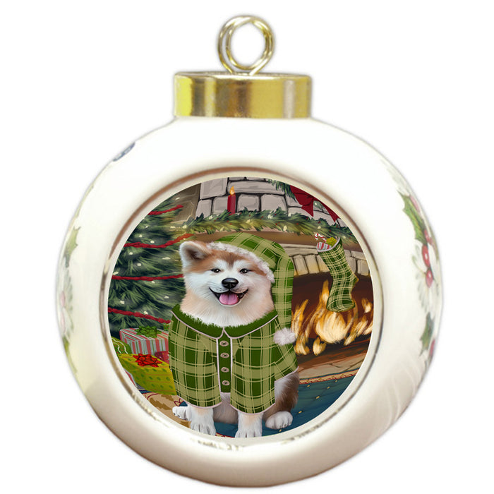 The Stocking was Hung Akita Dog Round Ball Christmas Ornament RBPOR55511