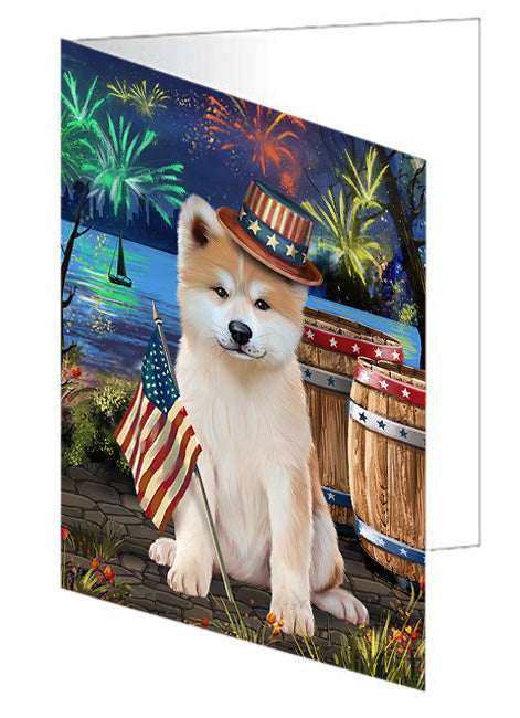 4th of July Independence Day Fireworks Akita Dog at the Lake Handmade Artwork Assorted Pets Greeting Cards and Note Cards with Envelopes for All Occasions and Holiday Seasons GCD57242
