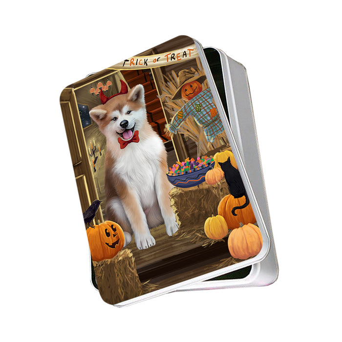 Enter at Own Risk Trick or Treat Halloween Akita Dog Photo Storage Tin PITN52932